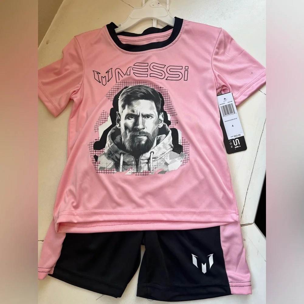 Kids Pink and Black Messi Matching Set